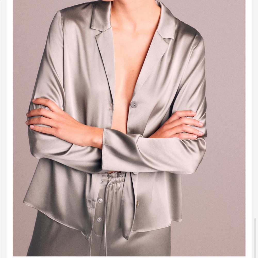 NWT Zara 100% Silk Gray Shirt
